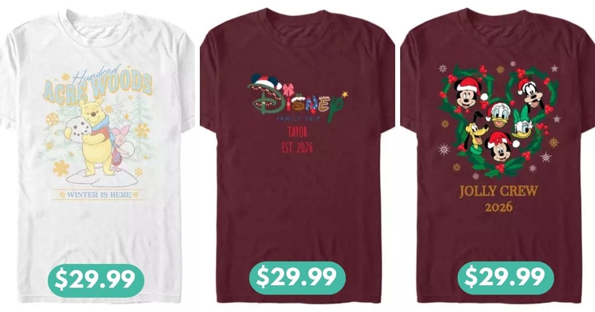 Festive Disney Christmas T-shirts in a multipack style